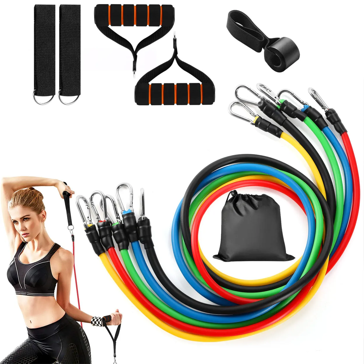 11Pcs Resistance Bands Set Adjustable Tension Workout Tubes Home Gym Fitness