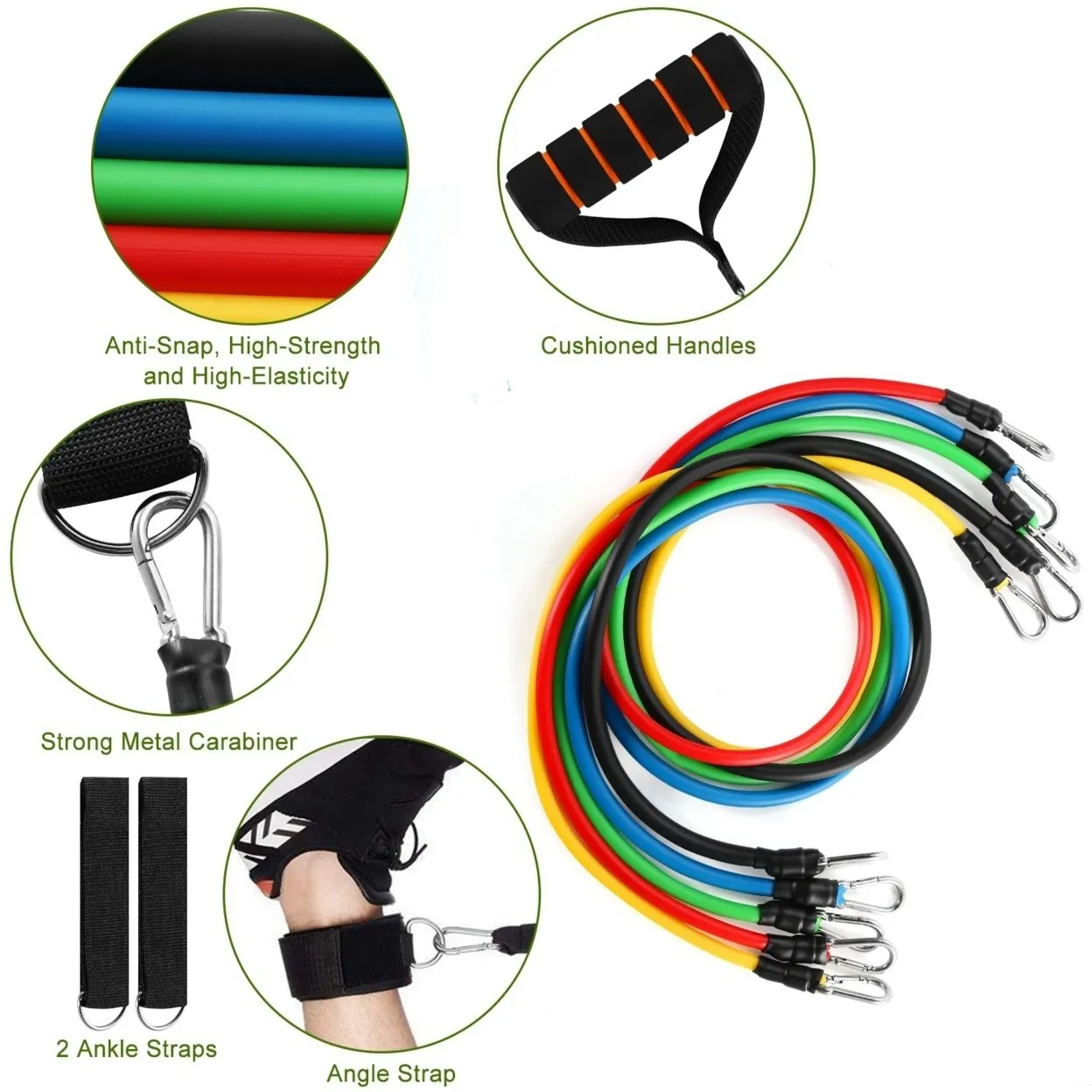 11Pcs Resistance Bands Set Adjustable Tension Workout Tubes Home Gym Fitness