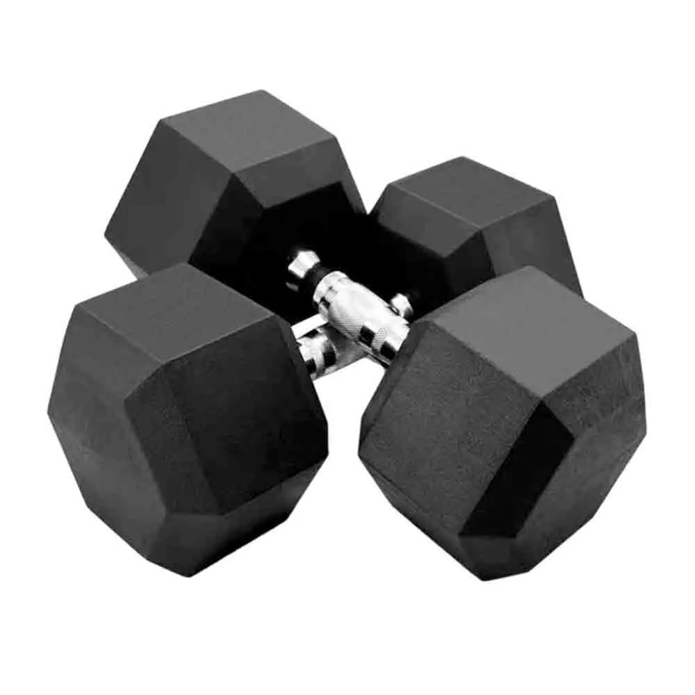 5 lb to 50 lb Hex Rubber Dumbbells with 3-Tier Rack