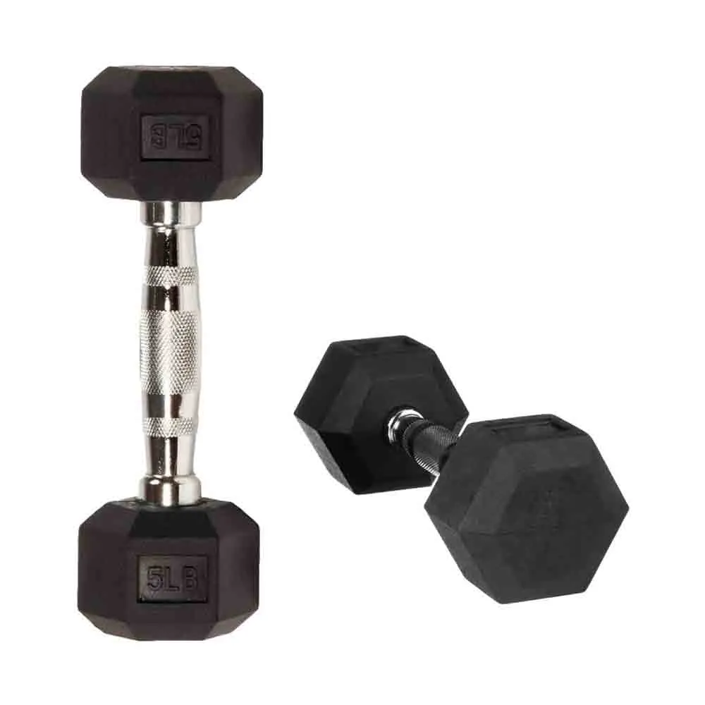 5 lb to 50 lb Hex Rubber Dumbbells with 3-Tier Rack