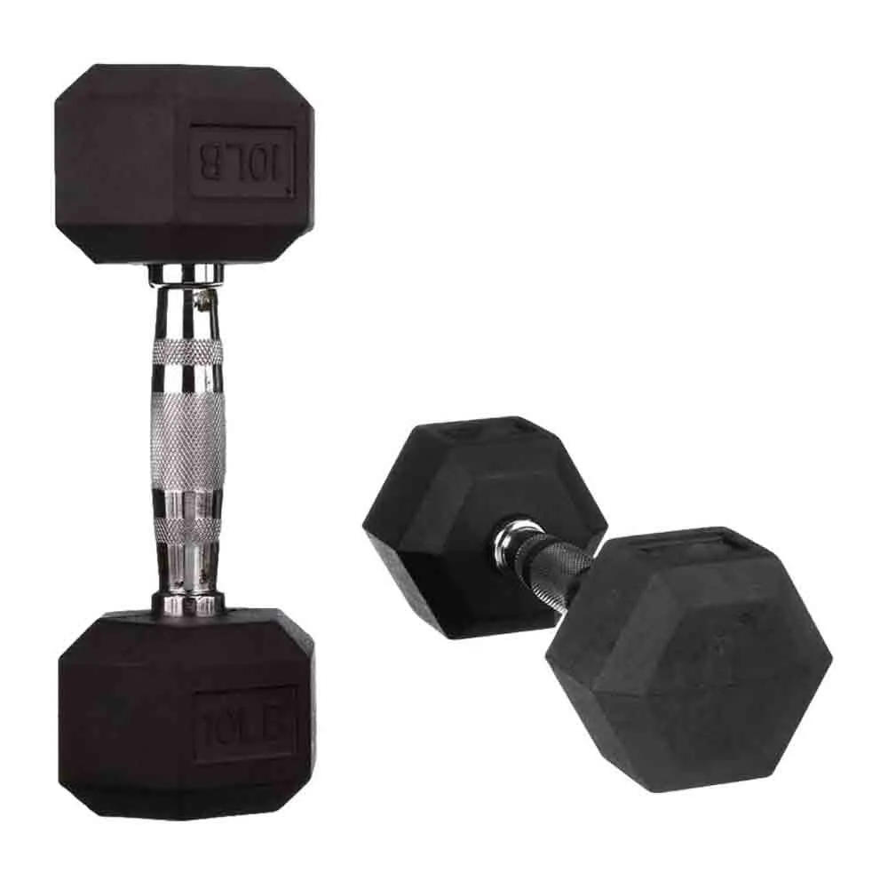 5 lb to 50 lb Hex Rubber Dumbbells with 3-Tier Rack