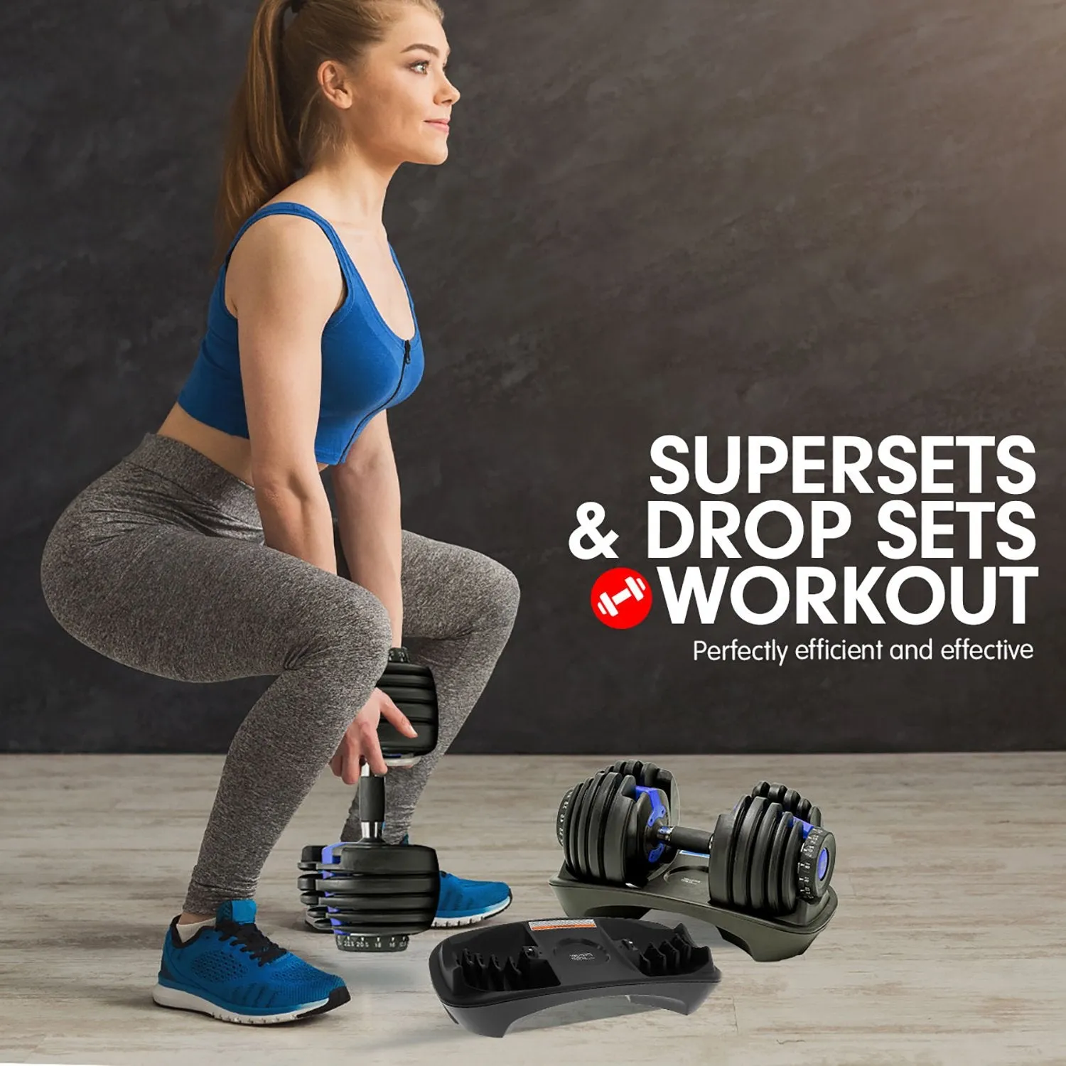 Adjustable 24kg Dumbbell Set, 15 Weights, Ergonomic - Powertrain