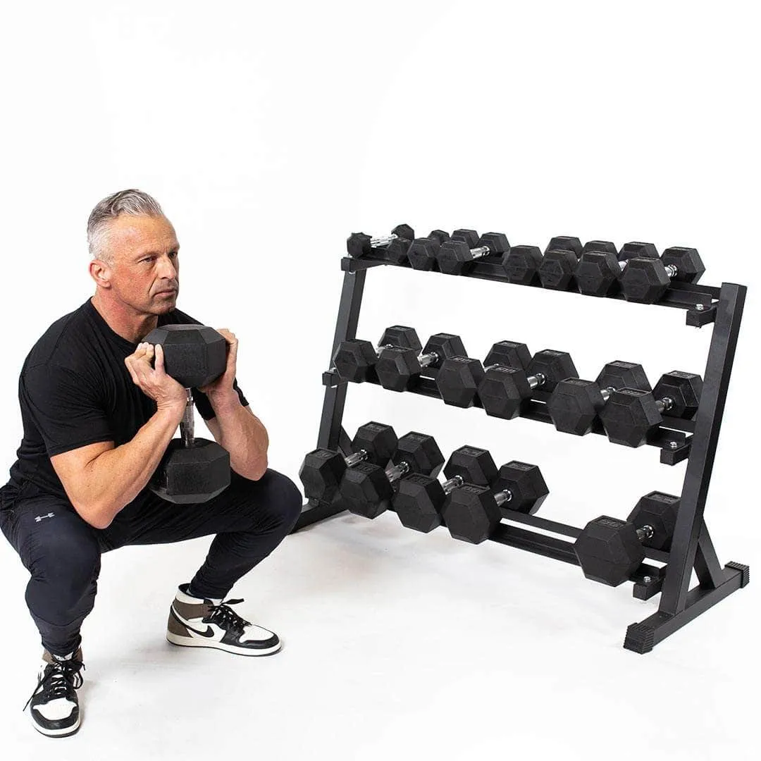 Bells Of Steel 5-50 Lb Hex Rubber Dumbbell Set With Rack