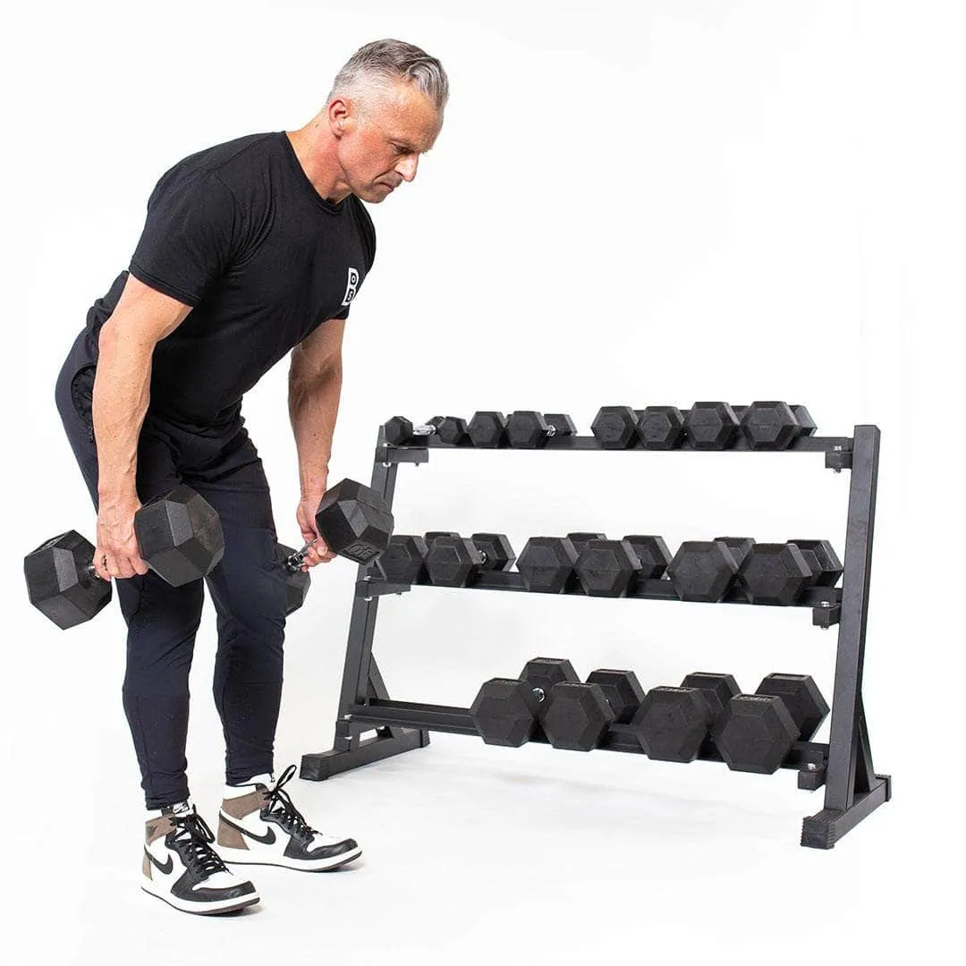 Bells Of Steel 5-50 Lb Hex Rubber Dumbbell Set With Rack