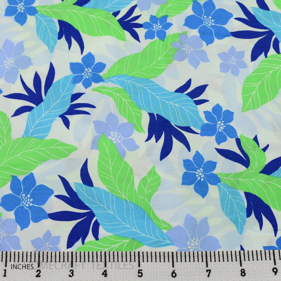 Blue Hawaiian Floral Cotton Print