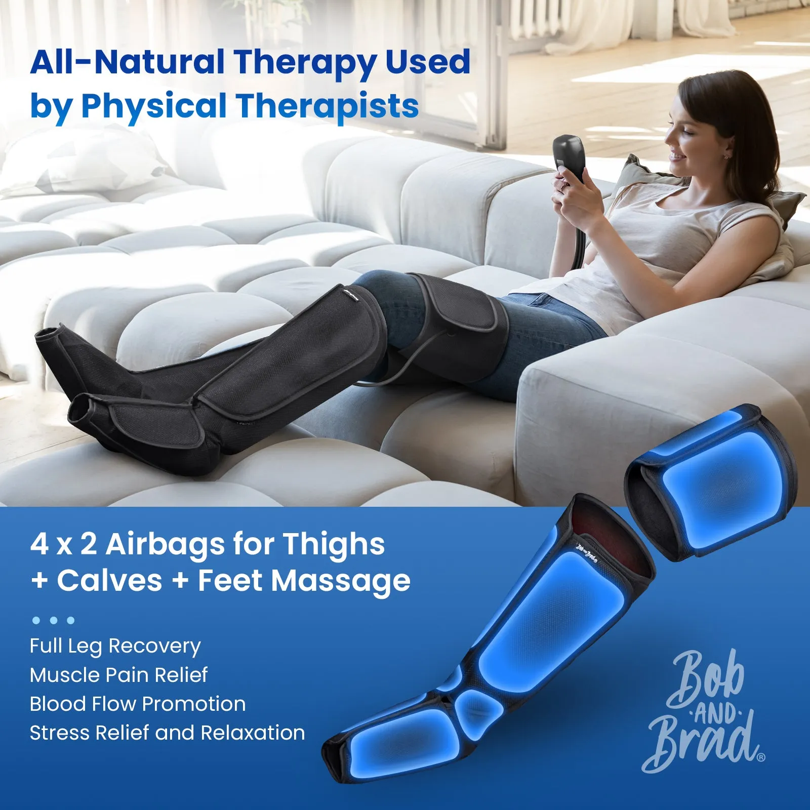 BOB AND BRAD Leg Massager with Heat and Compression, Foot Calf Thigh Leg Compression Massager for Circulation and Pain Relief with LCD Controller