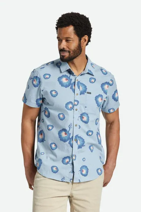 Brixton Charter Print Short Sleeve Woven Shirt - Dusty Blue/Pacific Blue/Coral Pink