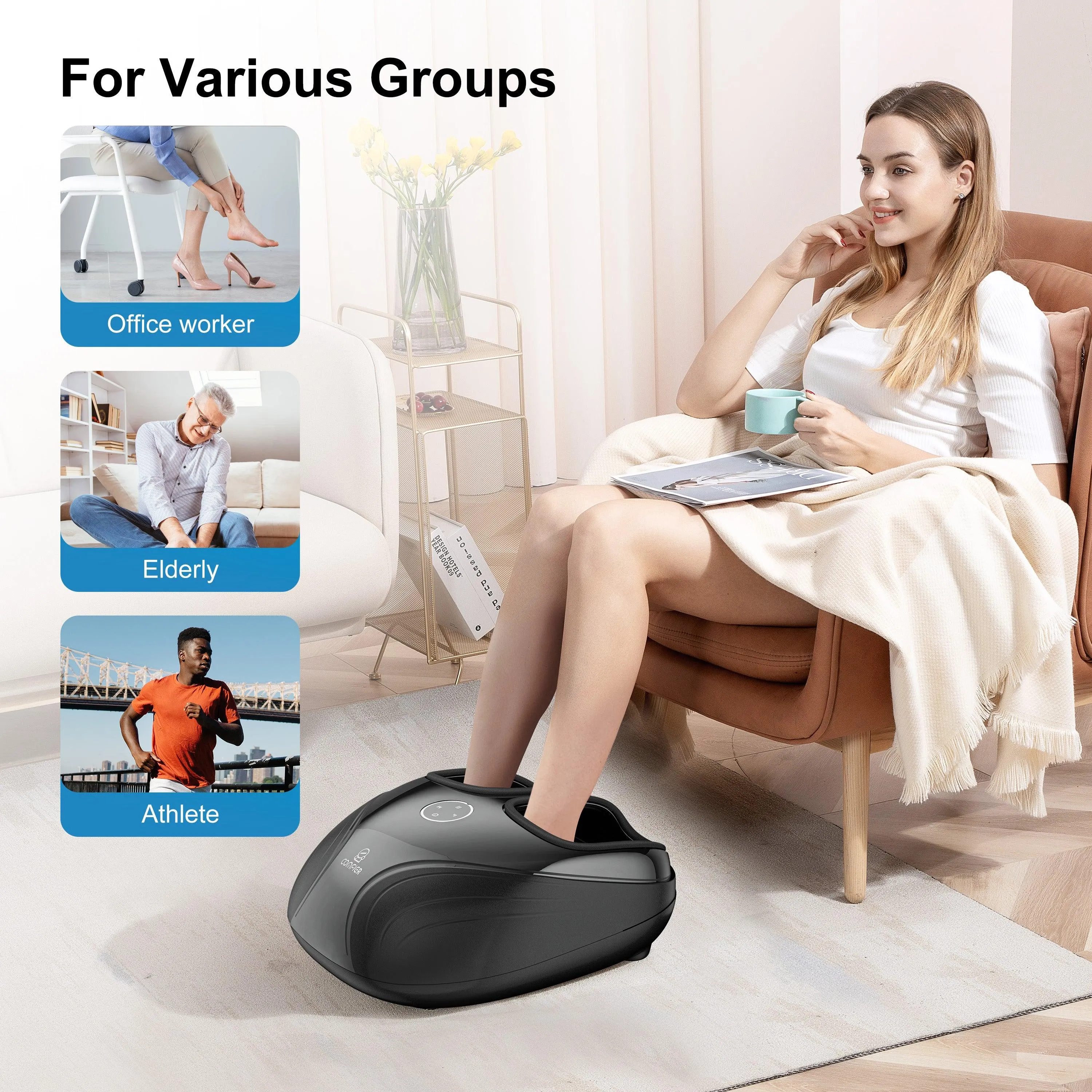 COMFIER Foot Massager Machine with Heat, Shiatsu, Keading Rolling Compression Feet Massager --CF-5003