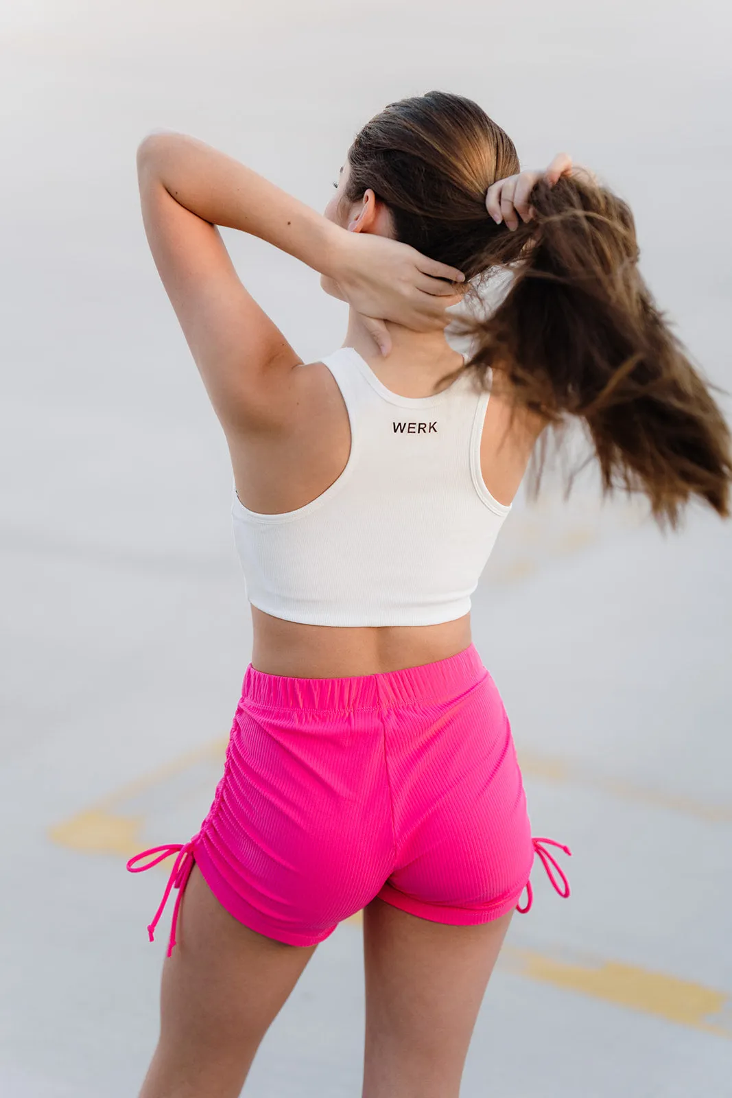 Coral Pink Ribbed String Shorts