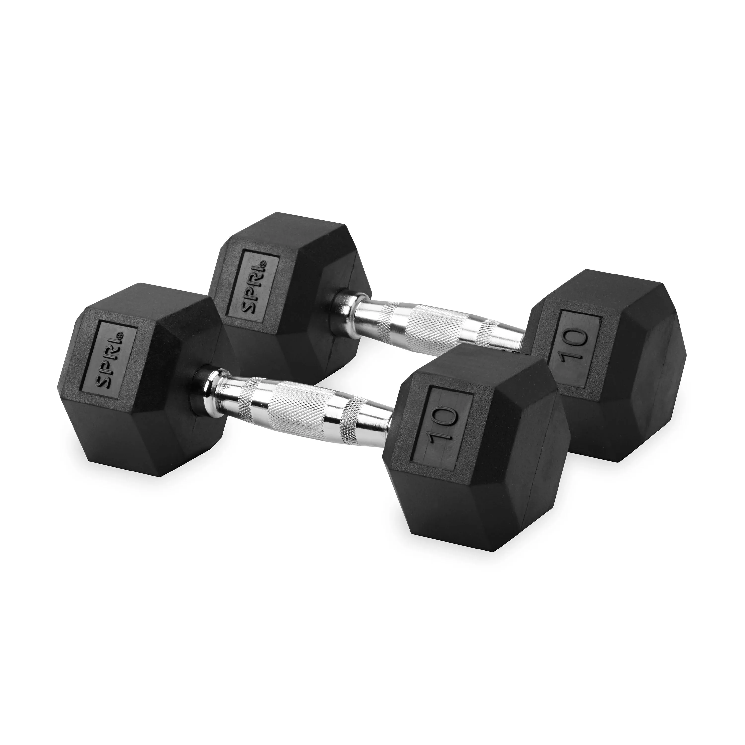 Deluxe 6-Sided Rubber Dumbbells - 3-25 lb. Pairs