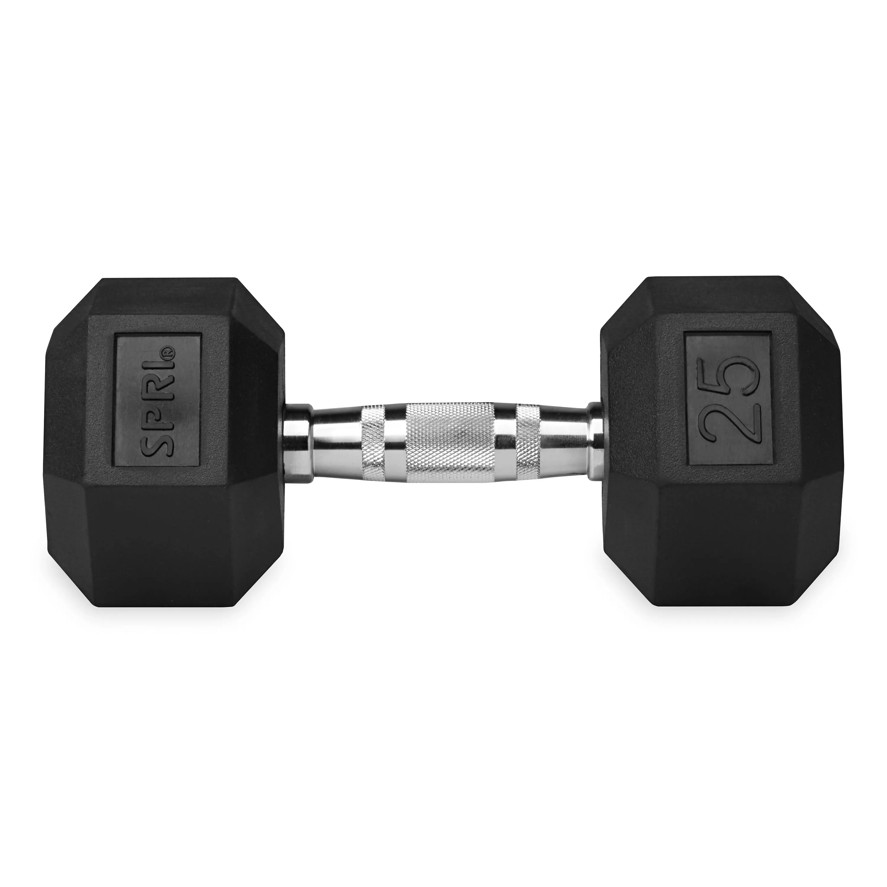 Deluxe 6-Sided Rubber Dumbbells - 3-25 lb. Pairs