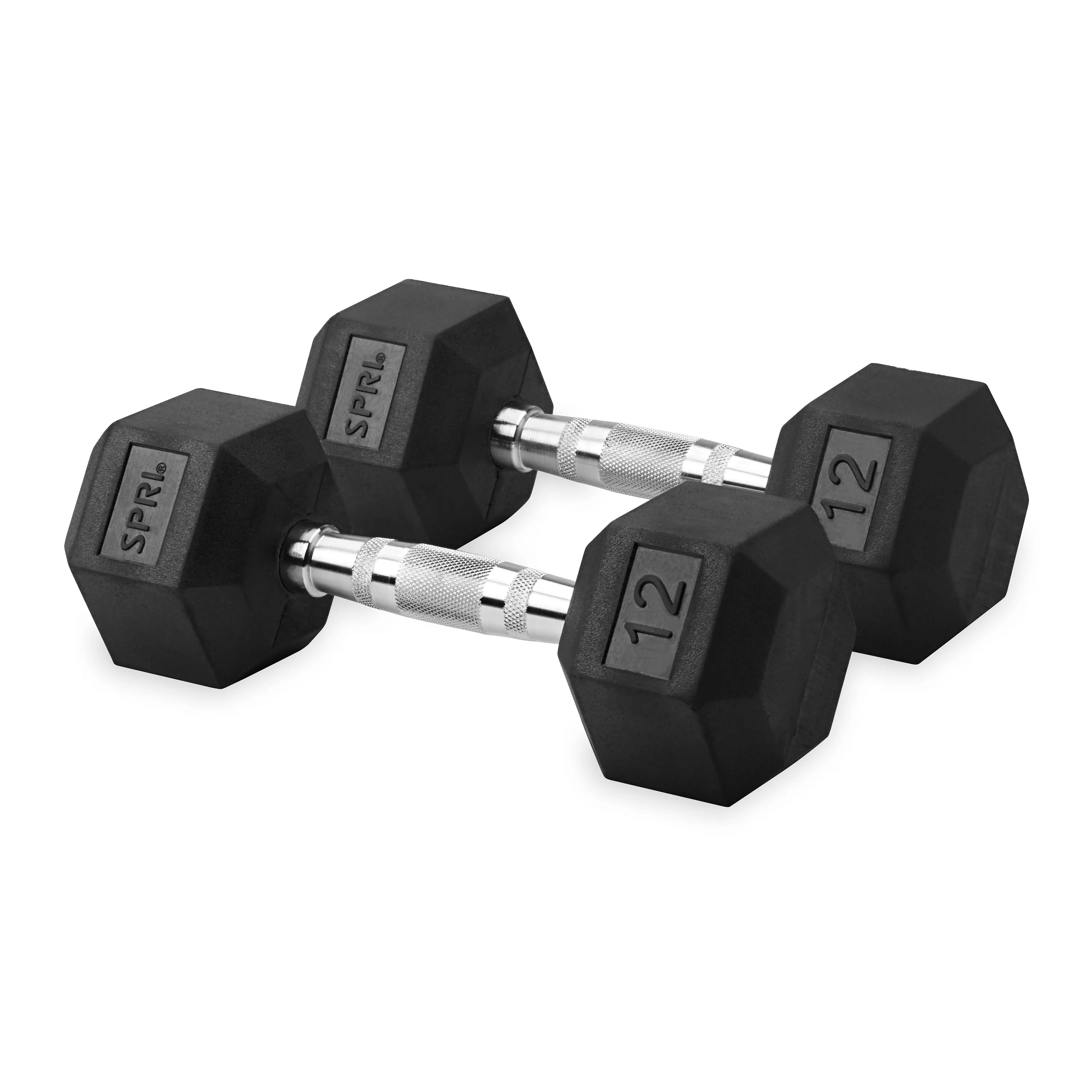 Deluxe 6-Sided Rubber Dumbbells - 3-25 lb. Pairs