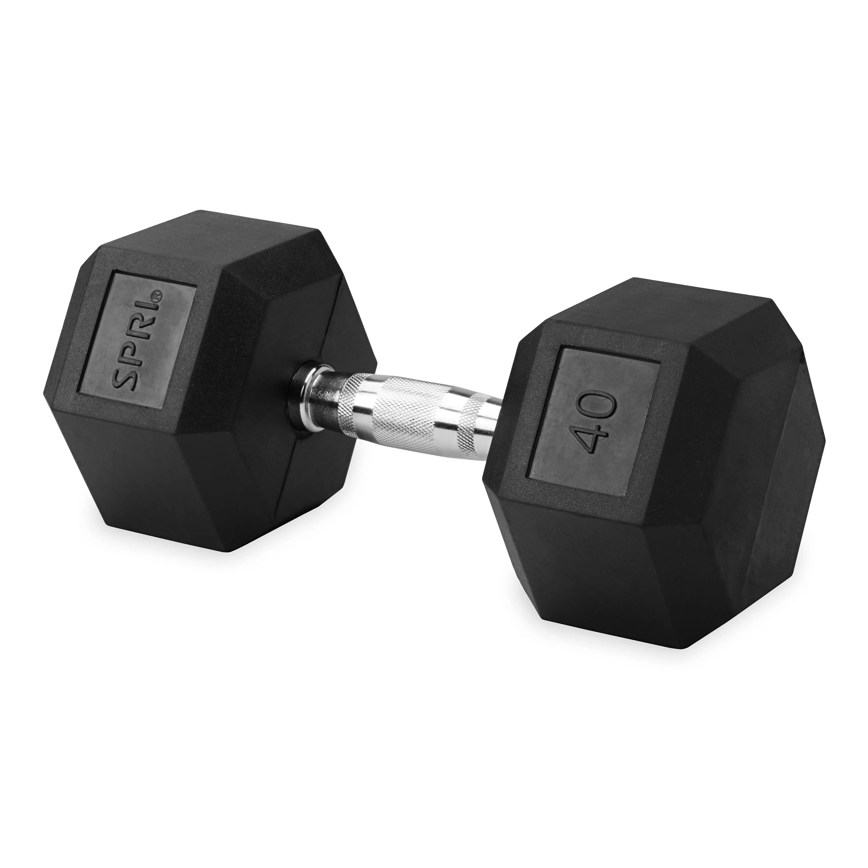 Deluxe 6-Sided Rubber Dumbbells - 30-45lb. Single Weights