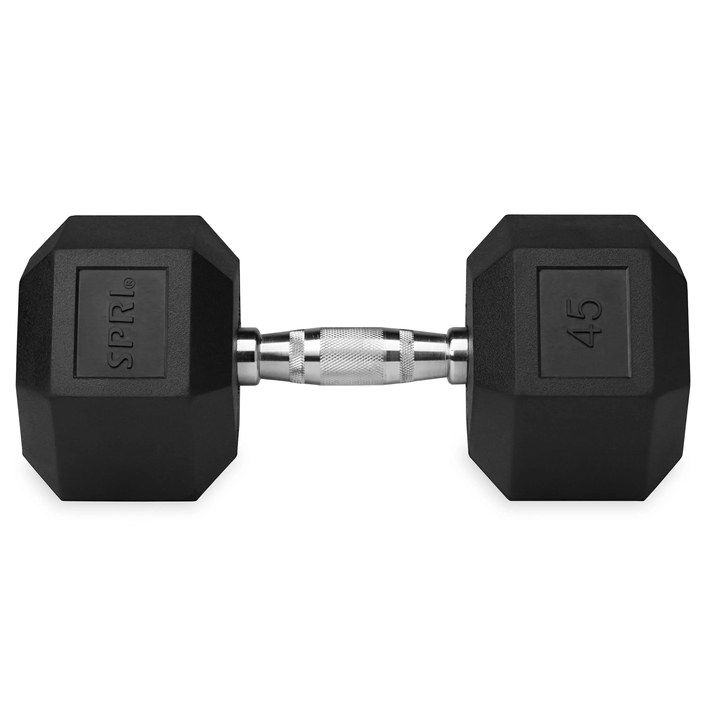 Deluxe 6-Sided Rubber Dumbbells - 30-45lb. Single Weights