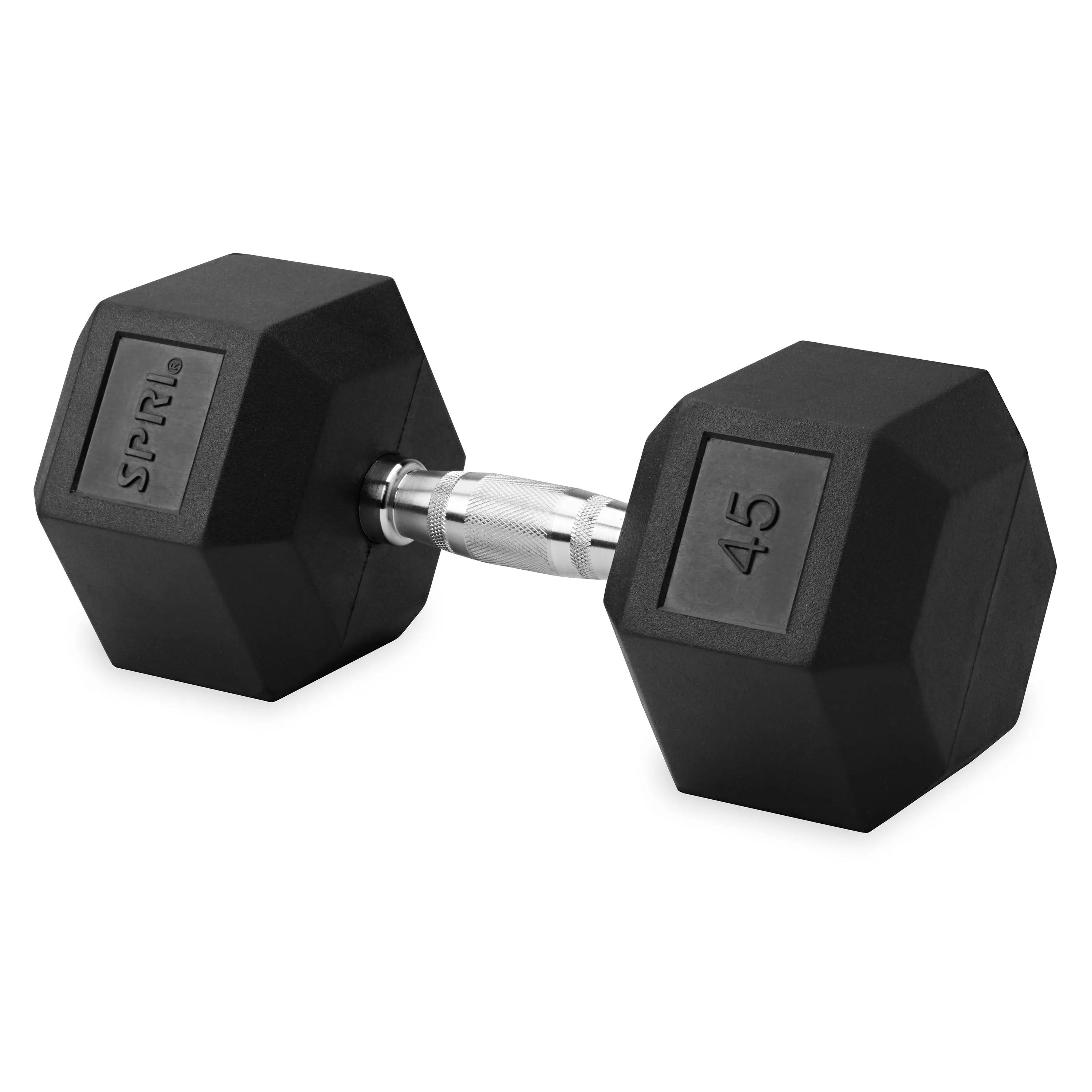 Deluxe 6-Sided Rubber Dumbbells - 30-45lb. Single Weights