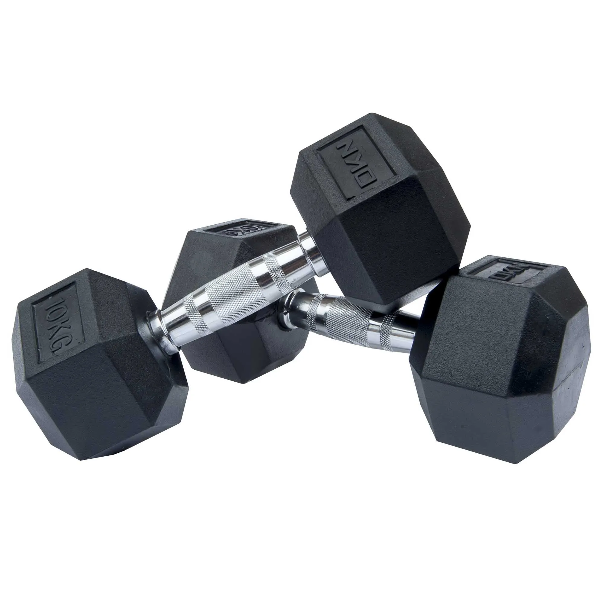 DKN 4kg to 10kg Rubber Hex Dumbbell Set with Storage Rack - 6 Pairs