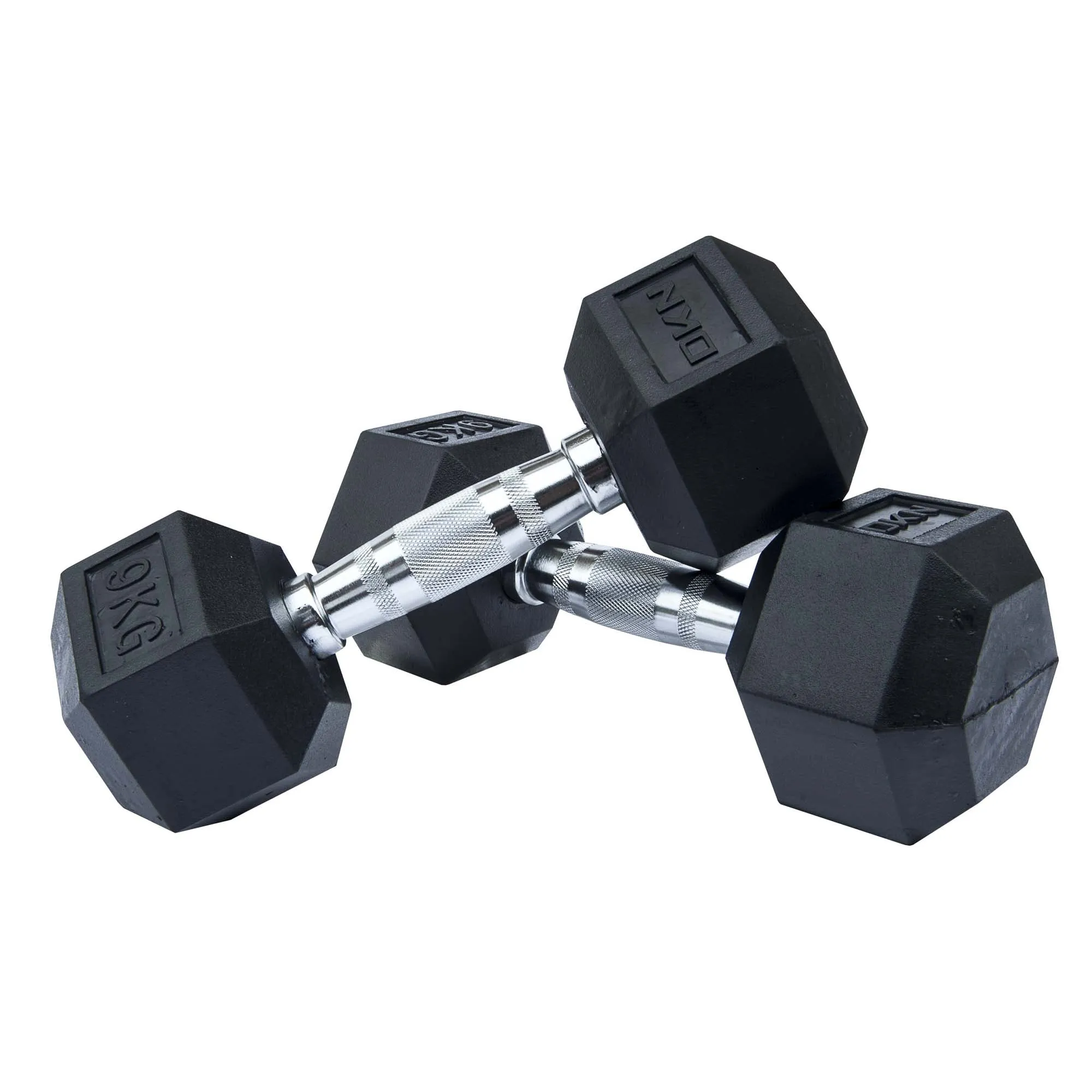 DKN 4kg to 10kg Rubber Hex Dumbbell Set with Storage Rack - 6 Pairs