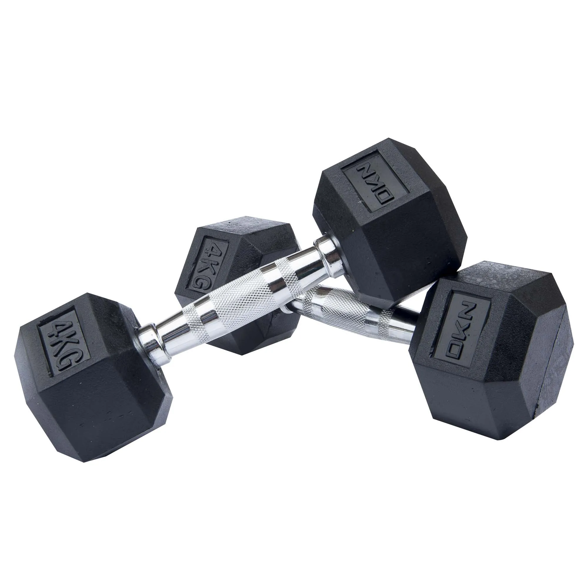 DKN 4kg to 10kg Rubber Hex Dumbbell Set with Storage Rack - 6 Pairs