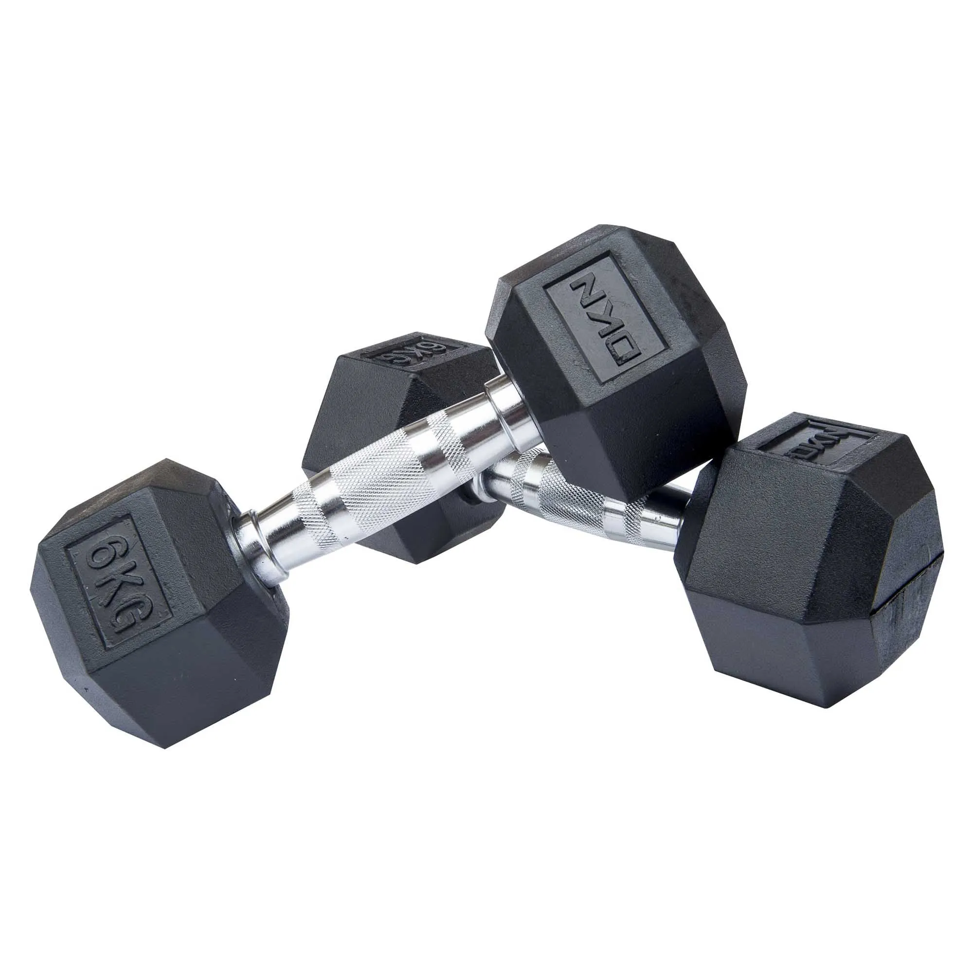 DKN 4kg to 10kg Rubber Hex Dumbbell Set with Storage Rack - 6 Pairs