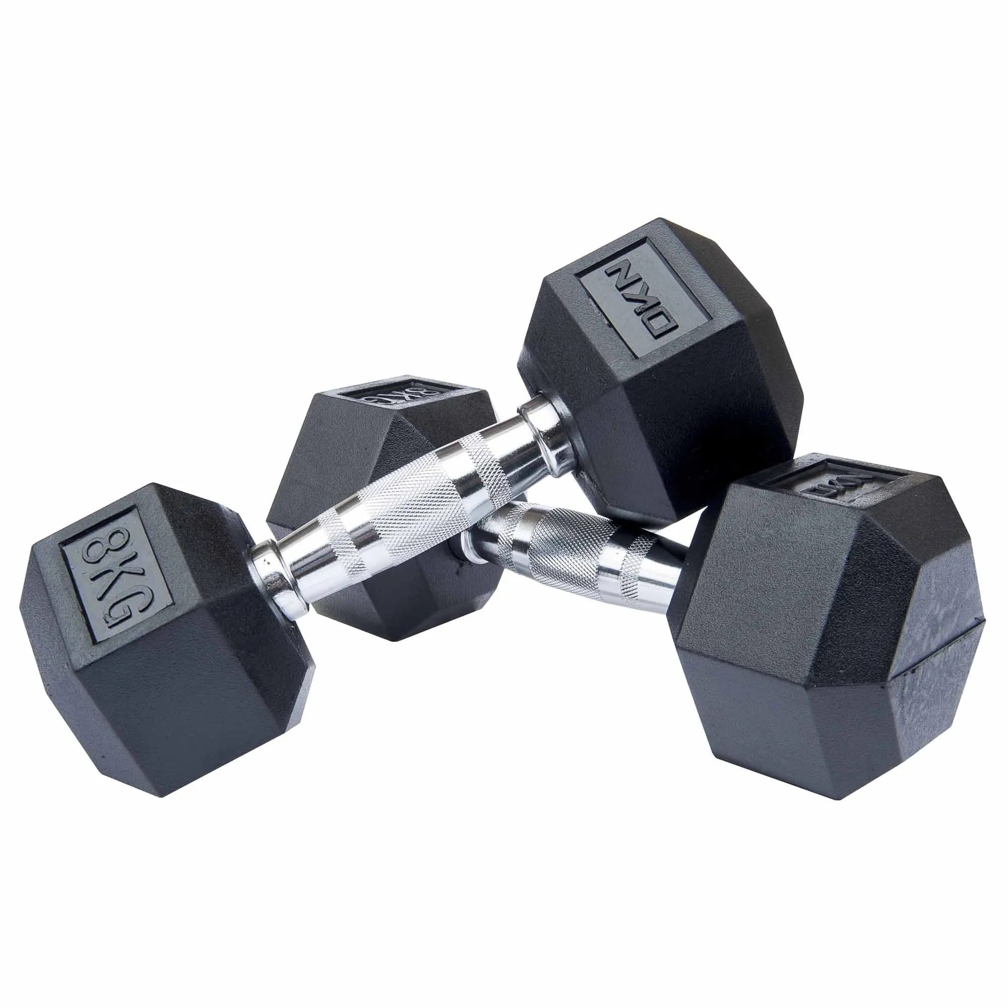 DKN 4kg to 10kg Rubber Hex Dumbbell Set with Storage Rack - 6 Pairs