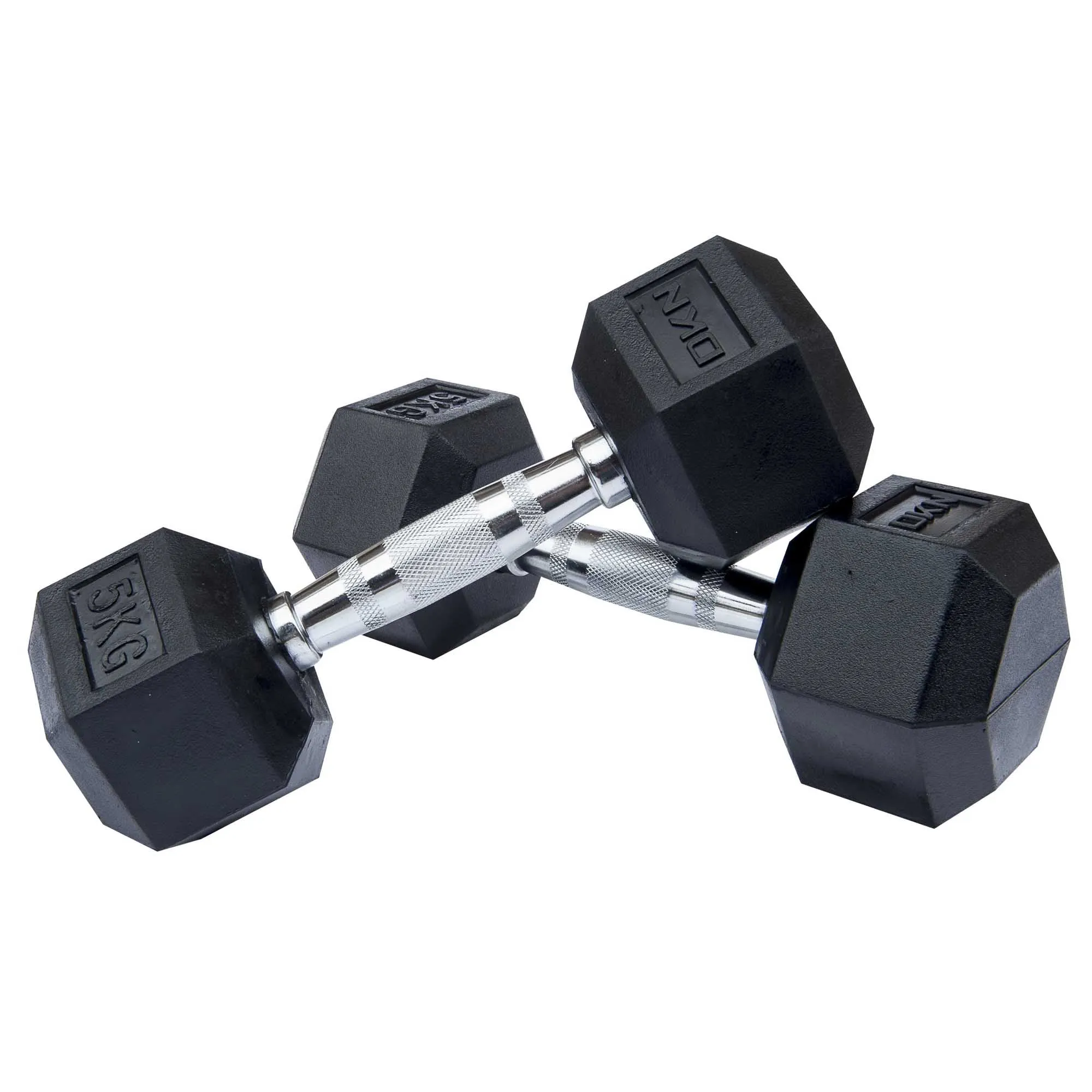 DKN 4kg to 10kg Rubber Hex Dumbbell Set with Storage Rack - 6 Pairs