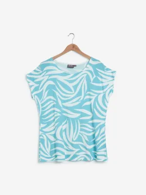 Gia Curves White And Turquoise Printed Gail Top