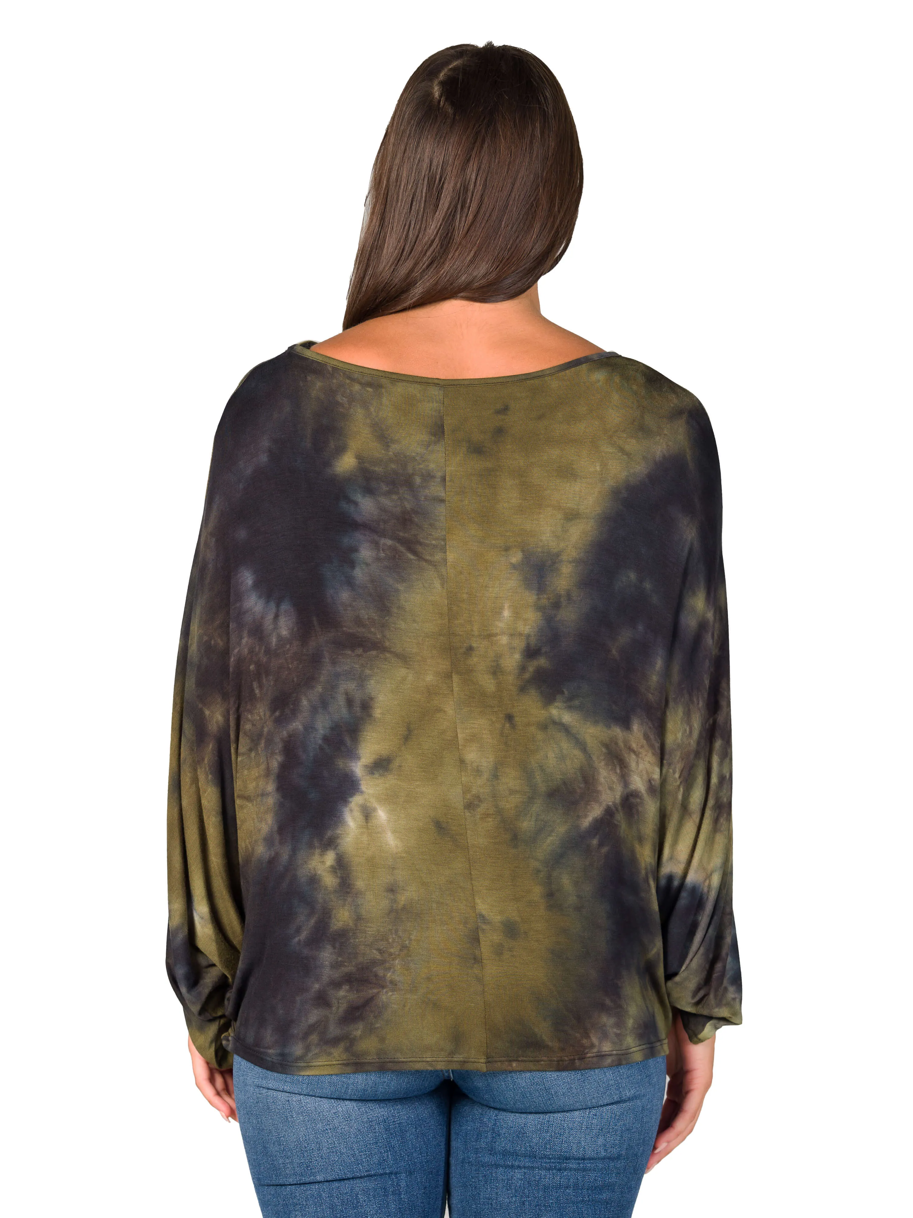 Green Tie Dye Batwing Sleeve Relaxed Fit Top