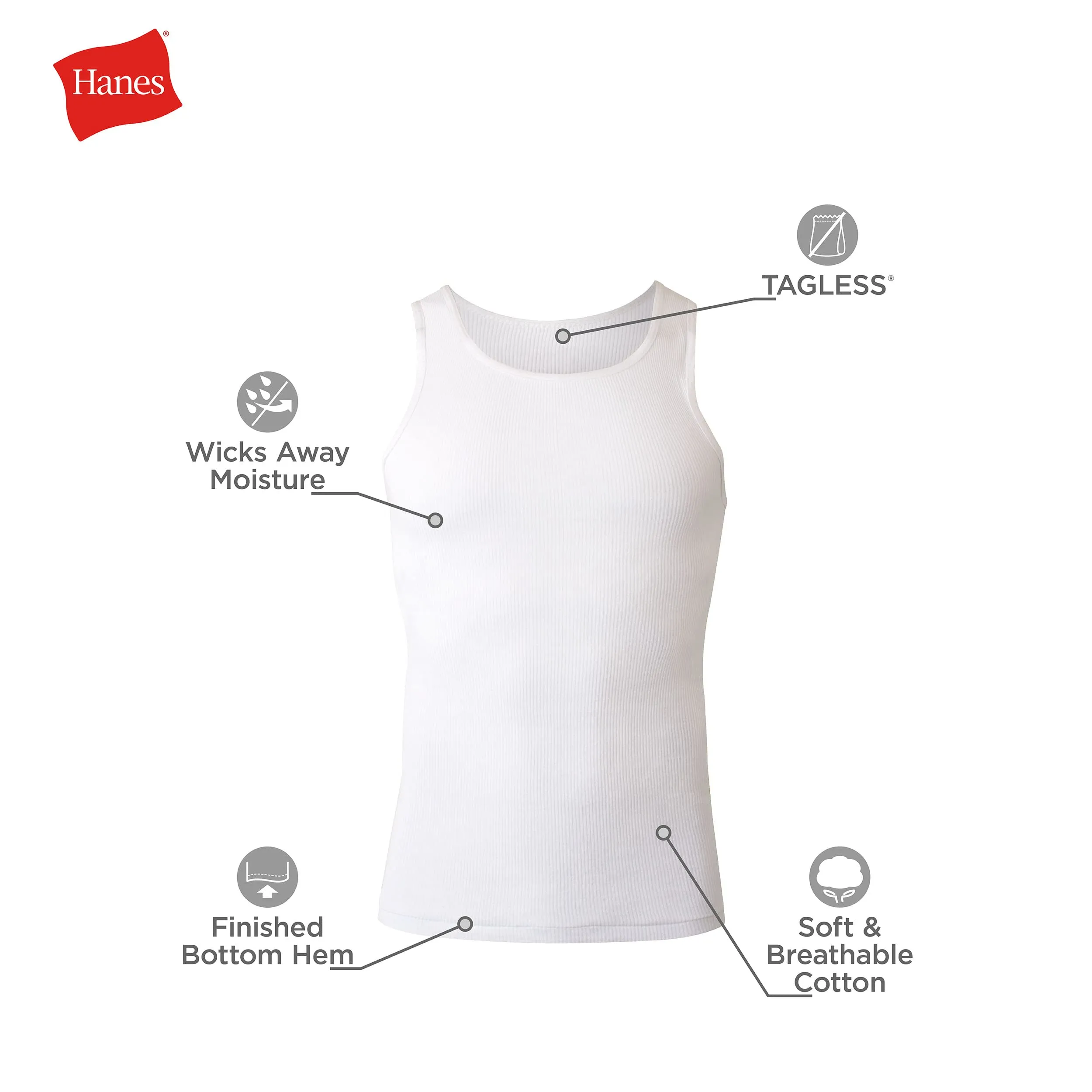 Hanes Men Hanes Men's Cotton Tank Undershirts Pack, Moisture-Wicking Ribbed Tanks, lightweight Cotton Tank Undershirts