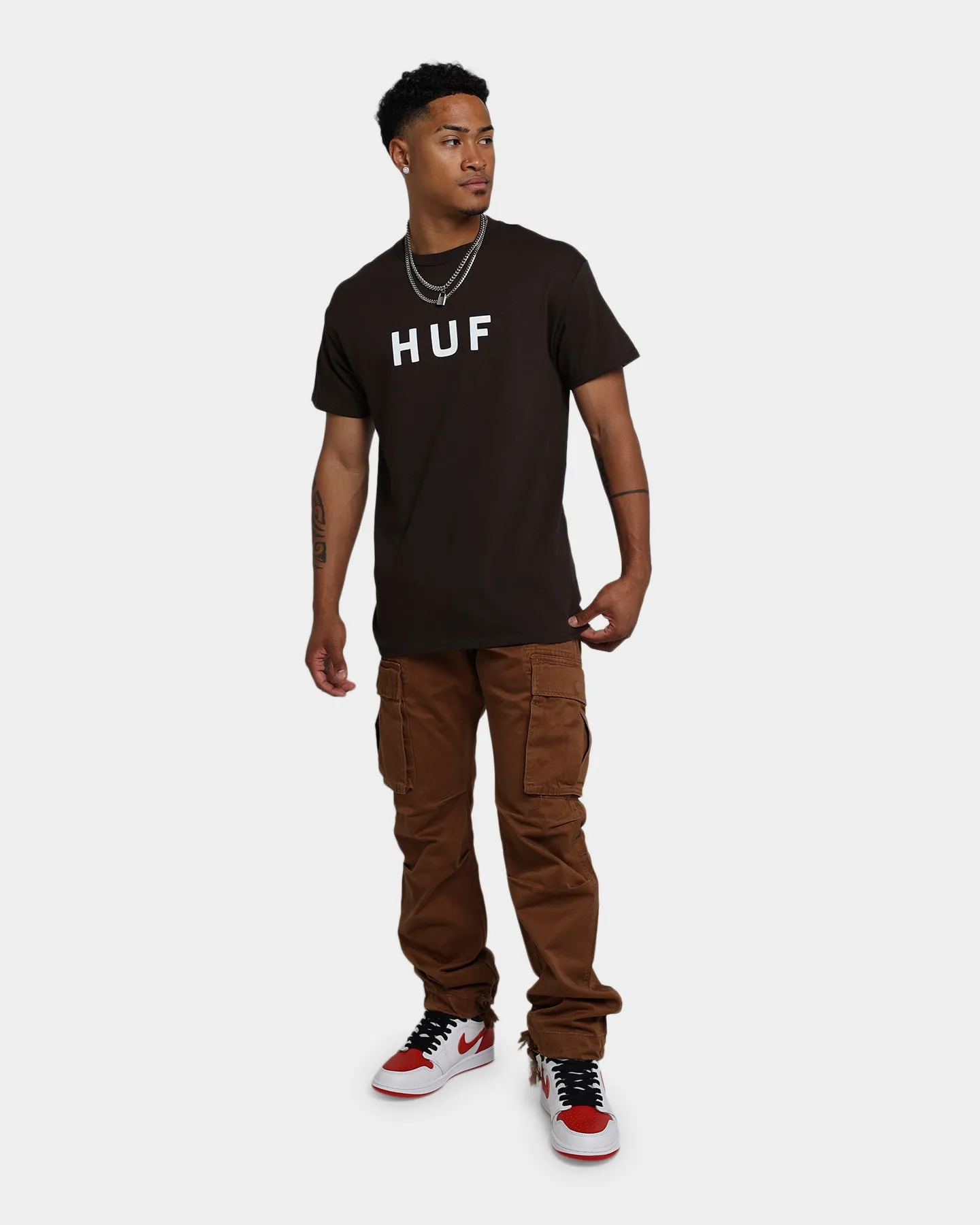 HUF Essentials OG Logo T-Shirt Chocolate