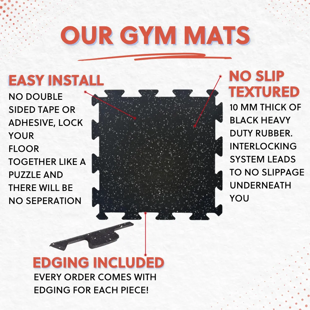 Interlocking Gym Mats - Set of 4 - Includes Edge Pieces - 10mm