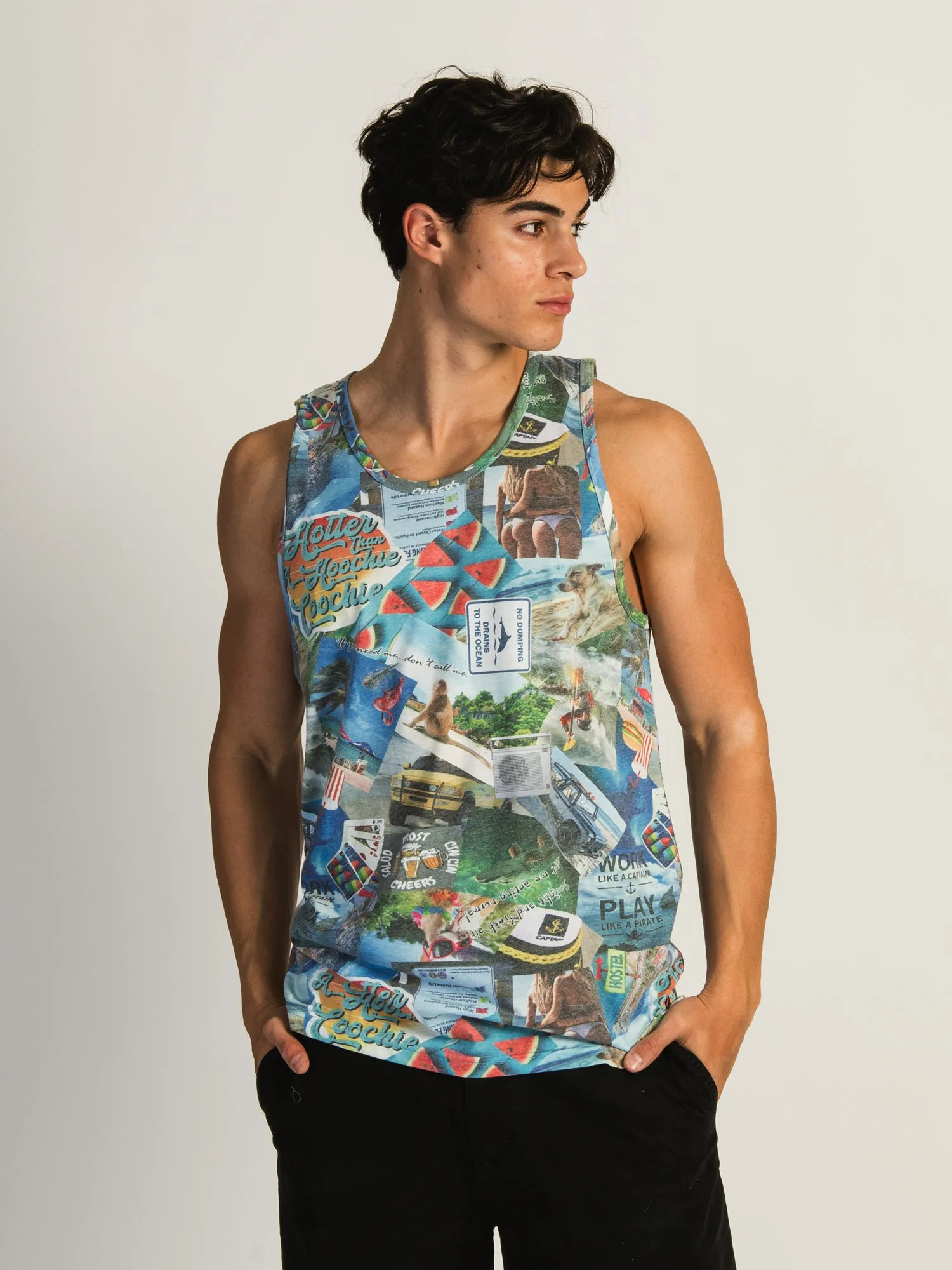 KOLBY MARCO COLLAGE PRINT TANK - THE BEACH