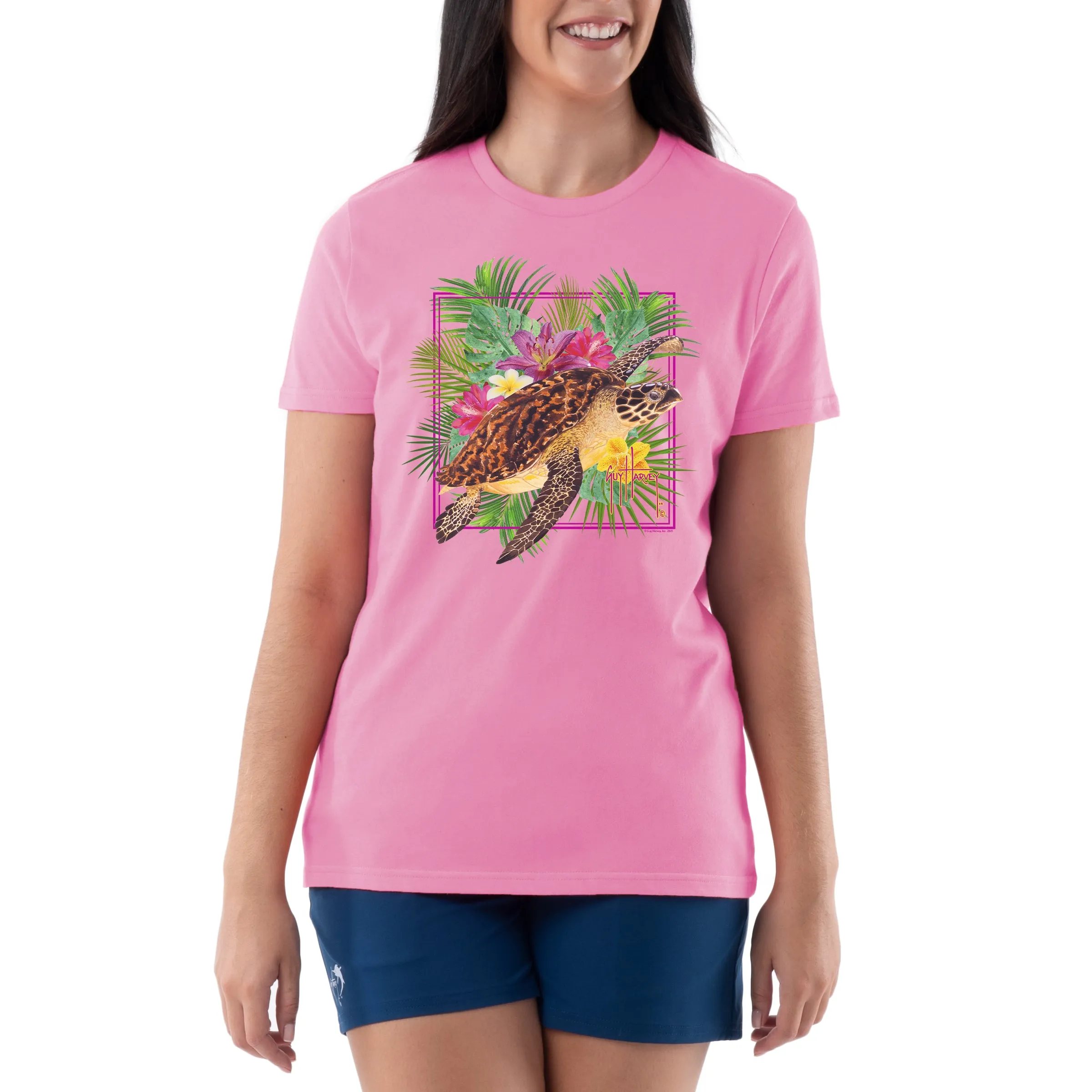 Ladies Short Sleeve Burst of Florals Crew Neck T-Shirt