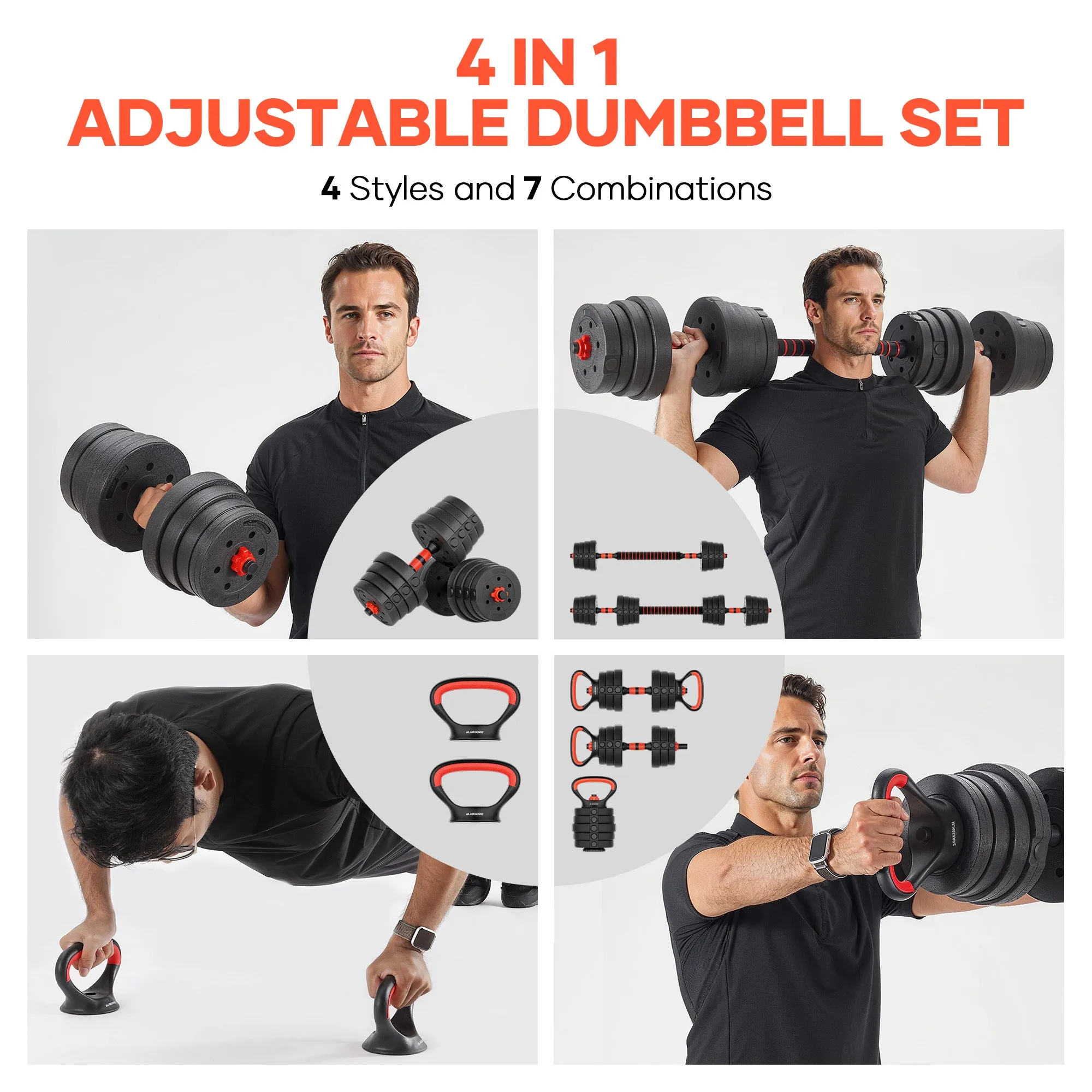 MaxKare 66LB Adjustable Weight Dumbbell Set 4 in 1 Set as Dumbbell Barbell Kettlebell Push-up Stands, for Home Gym Weights for Men & Women