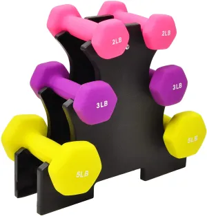 Sporzon! Colored Neoprene Coated Dumbbell Set with Stand