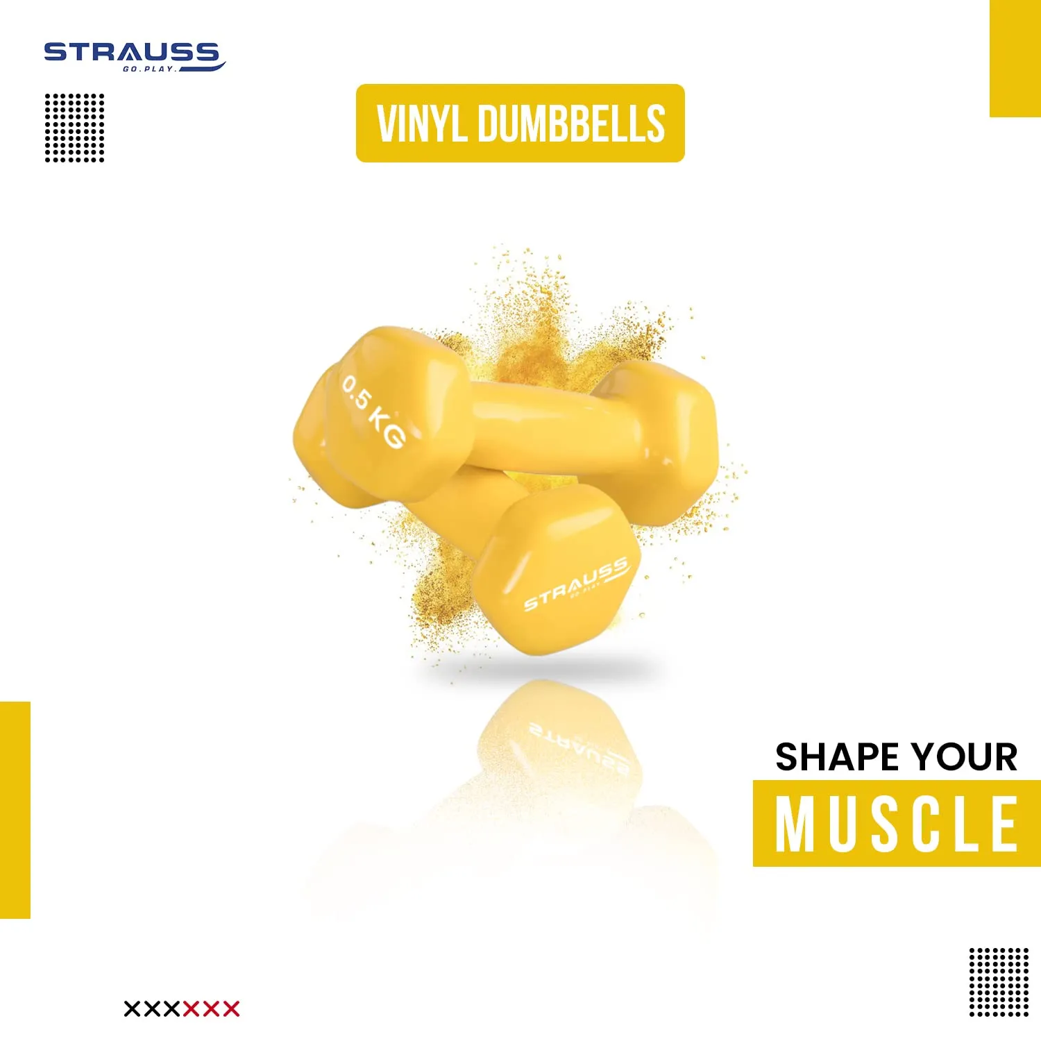 Strauss Premium Vinyl Dumbbells Weight for Men & Women | 0.5 Kg (Each) | 1 Kg (Pair) | Ideal for Home Workout, Yoga, Pilates, Gym Exercises | Non-Slip, Easy to Hold, Scratch Resistant (Yellow)