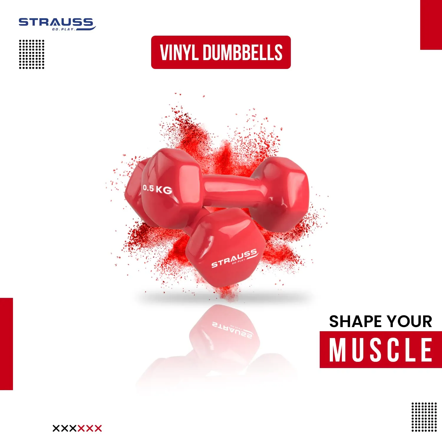 Strauss Premium Vinyl Dumbbells Weight for Men & Women | 2.5 Kg (Each) | 5 Kg (Pair) | Ideal for Home Workout, Yoga, Pilates, Gym Exercises | Non-Slip, Easy to Hold, Scratch Resistant (Red)