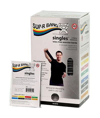 Sup-R Band, latex-free, 5-foot Singles, 30 piece dispenser, black