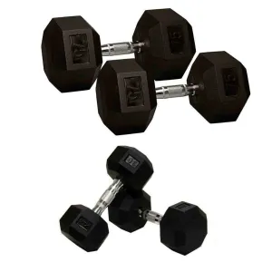 USA 30 lb to 70 lb Hex Rubber Dumbbell Set with Rack