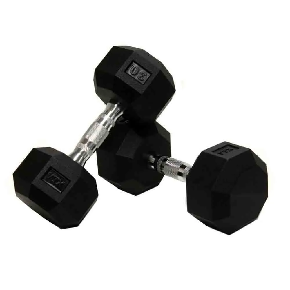 VTX by Troy 5 lb to 50 lb 8 Sided Rubber Encased Dumbbell Set with Rack