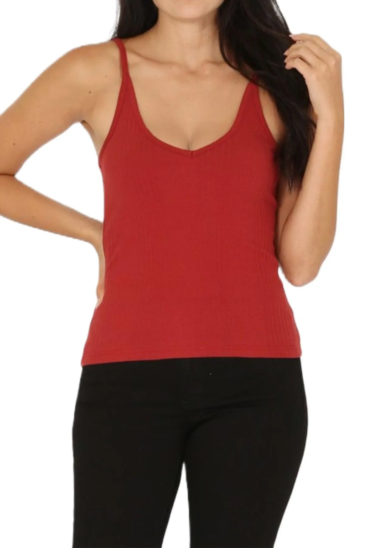 Women's Variegated Rib V Neck Tank Top