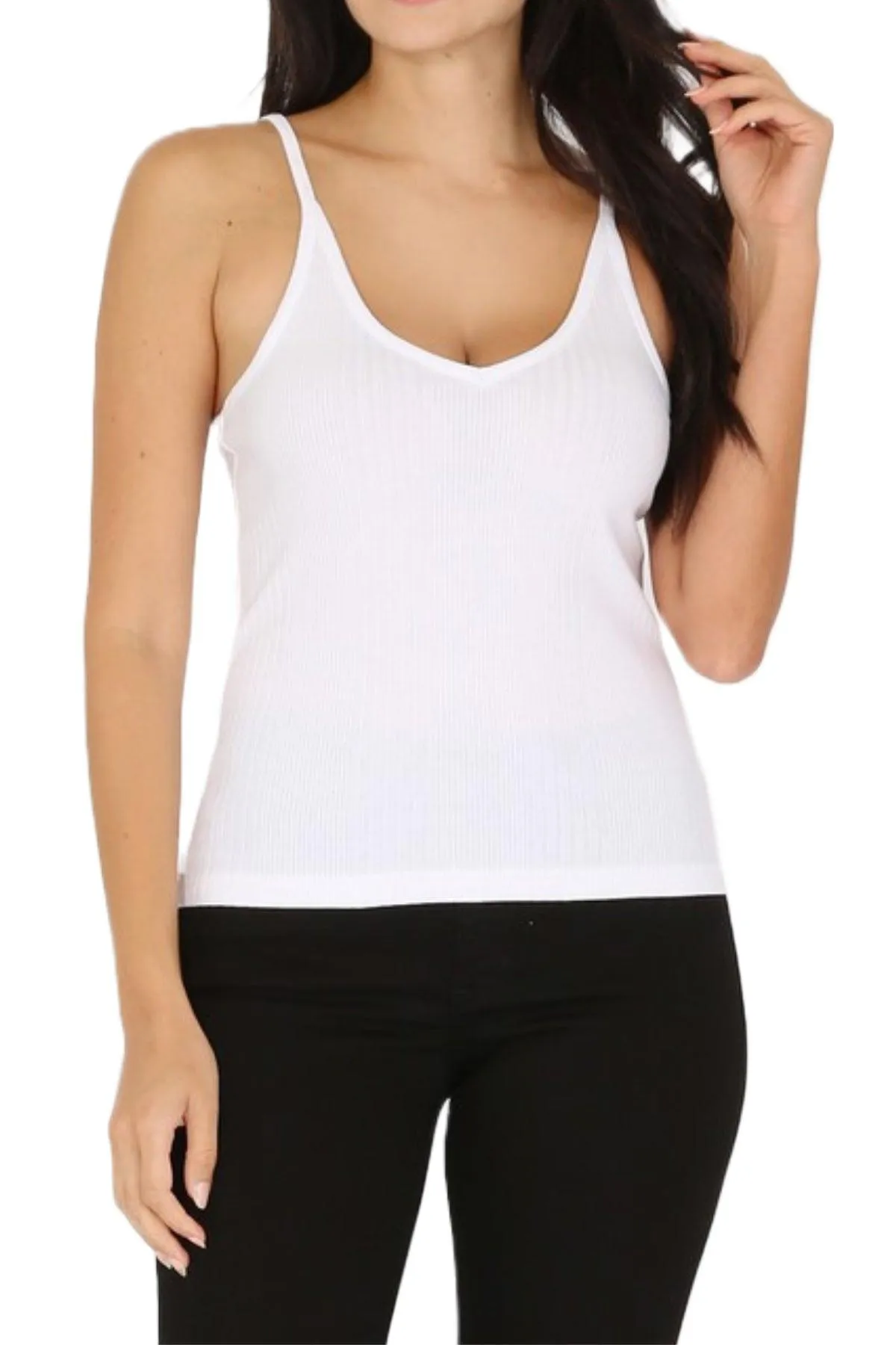 Women's Variegated Rib V Neck Tank Top