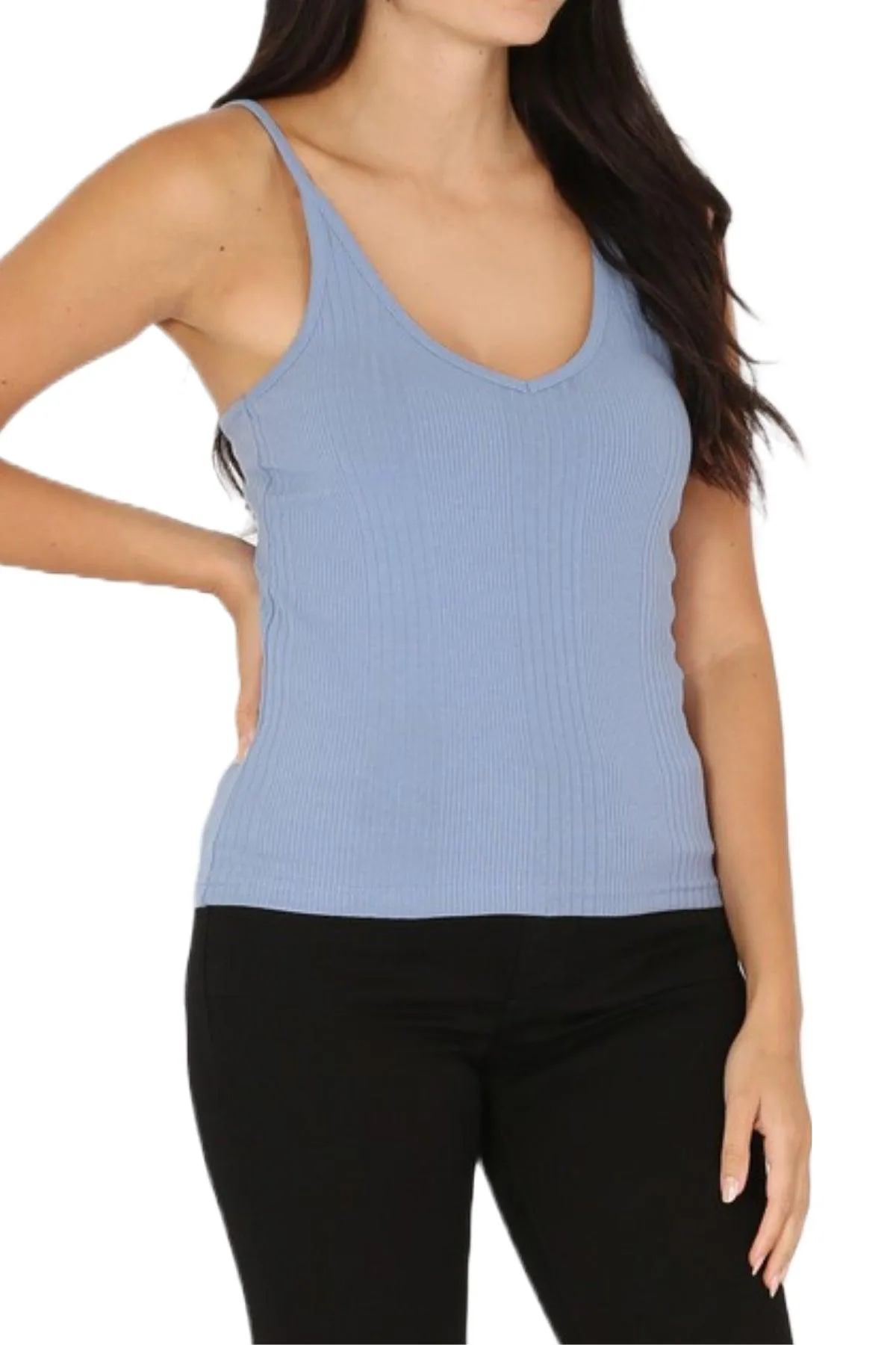 Women's Variegated Rib V Neck Tank Top