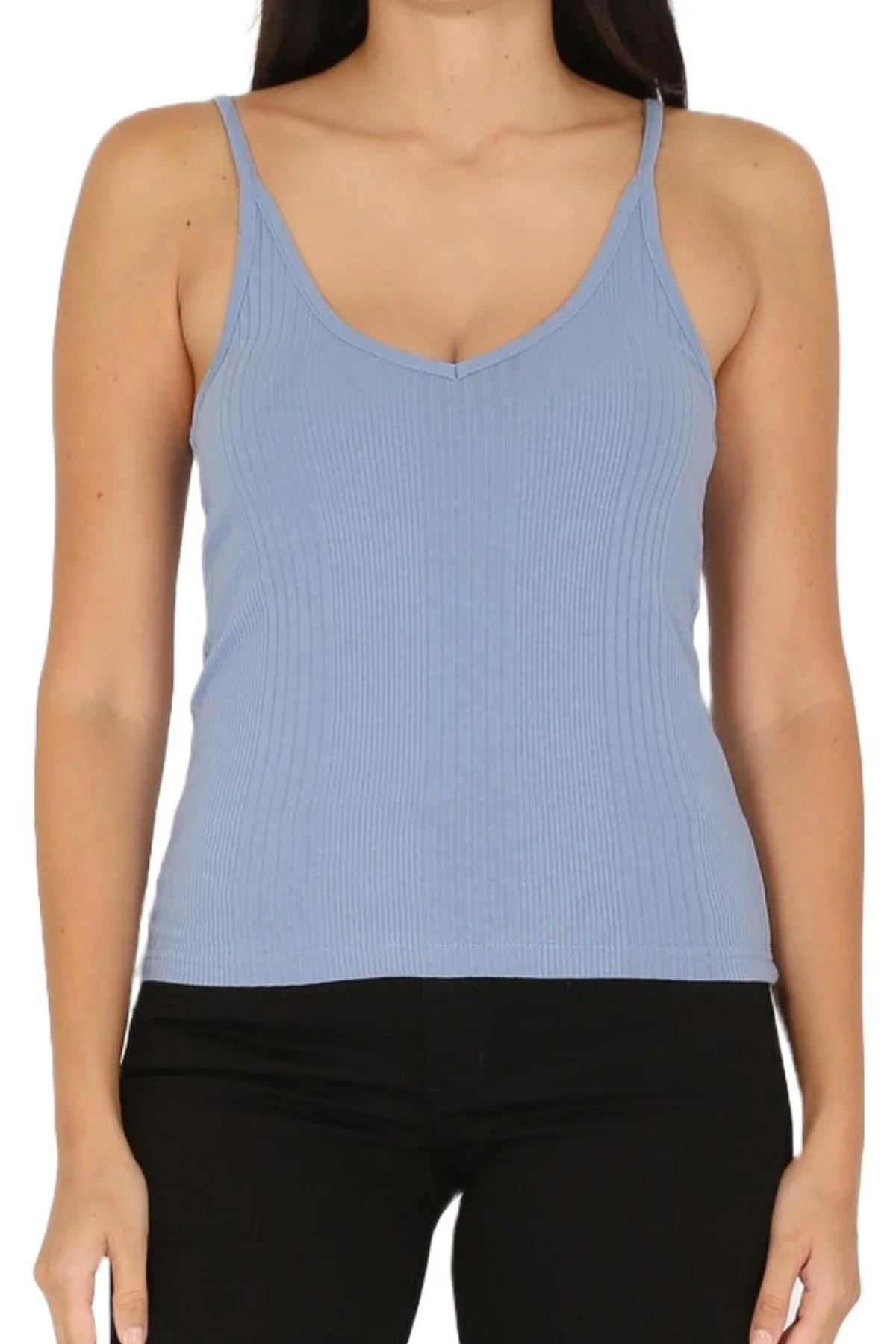 Women's Variegated Rib V Neck Tank Top